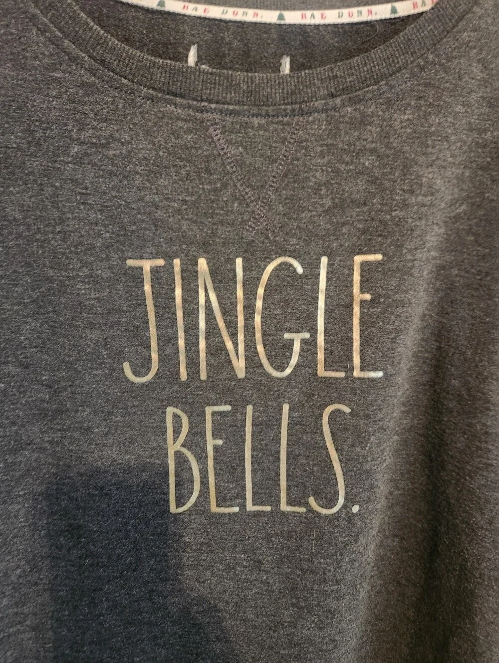 Rae Dunn Pullover Sweater Christmas Jingle Bells Gray Size M/L - Picture 3 of 3